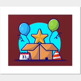Star In A Box With Balloons Cartoon Vector Icon Illustration Posters and Art